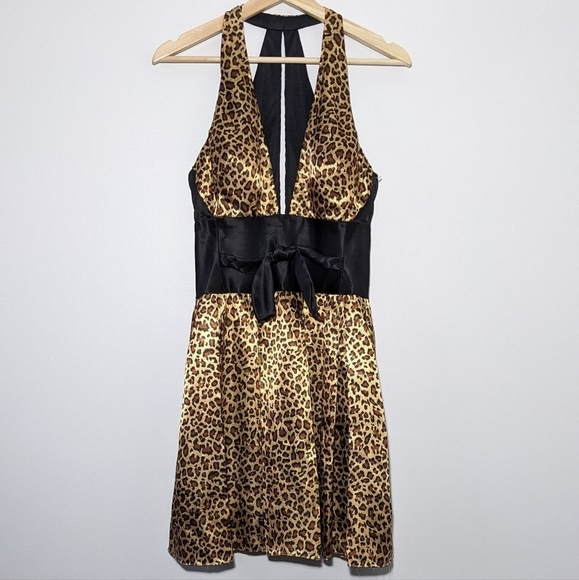 Jovani Silk Mini Dress Cocktail Cheetah Animal Print Black Y2K Vintage Size 6 - Picture 14 of 14